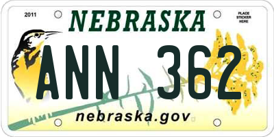 NE license plate ANN362