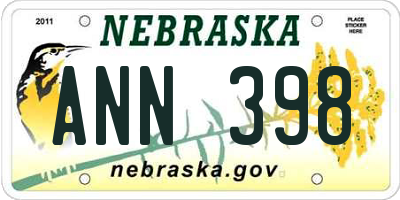 NE license plate ANN398
