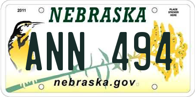 NE license plate ANN494