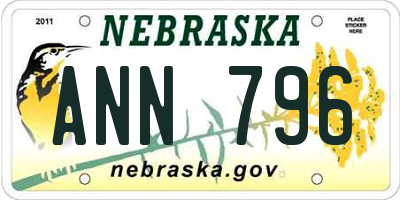 NE license plate ANN796