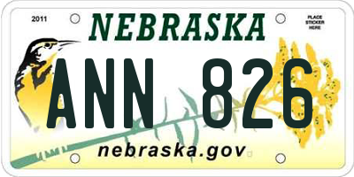 NE license plate ANN826