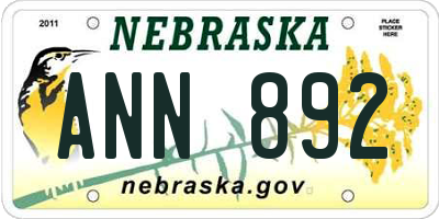 NE license plate ANN892