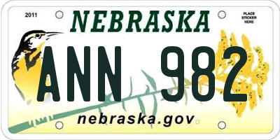 NE license plate ANN982