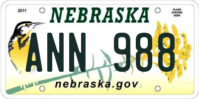 NE license plate ANN988