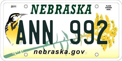 NE license plate ANN992