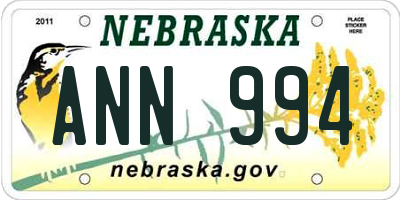 NE license plate ANN994