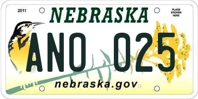 NE license plate ANO025