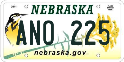 NE license plate ANO225