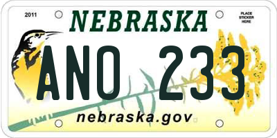 NE license plate ANO233