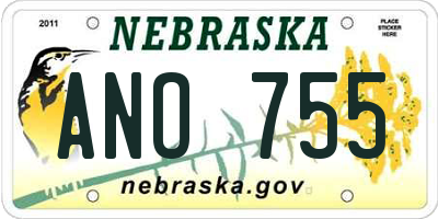 NE license plate ANO755