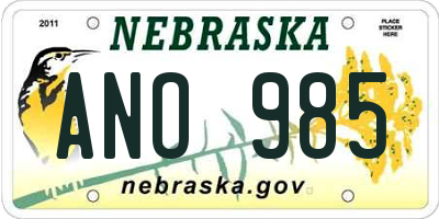 NE license plate ANO985