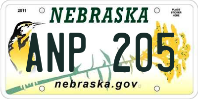 NE license plate ANP205