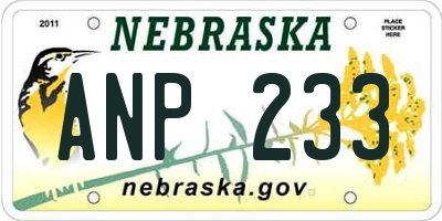 NE license plate ANP233