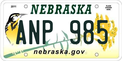 NE license plate ANP985