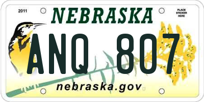 NE license plate ANQ807