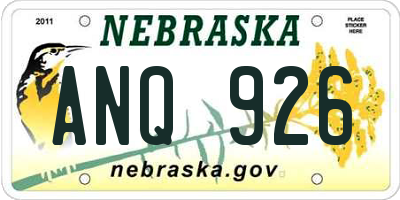 NE license plate ANQ926