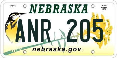 NE license plate ANR205