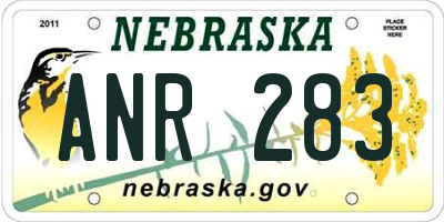 NE license plate ANR283