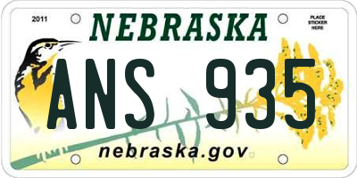 NE license plate ANS935