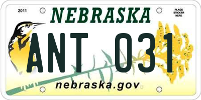 NE license plate ANT031