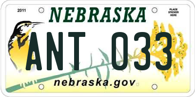 NE license plate ANT033