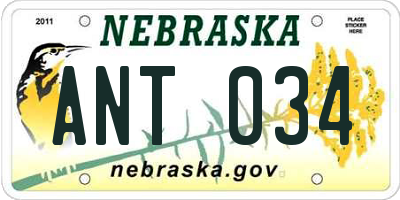 NE license plate ANT034