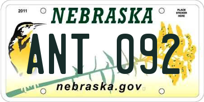 NE license plate ANT092