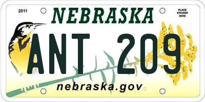 NE license plate ANT209