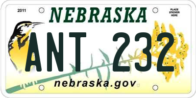 NE license plate ANT232