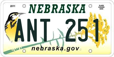 NE license plate ANT251