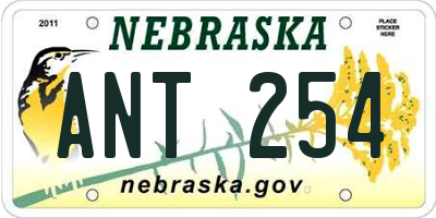 NE license plate ANT254