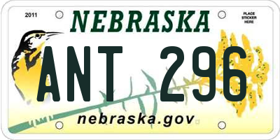 NE license plate ANT296