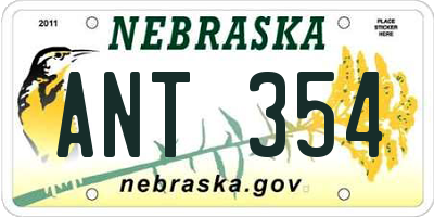 NE license plate ANT354
