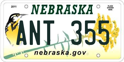 NE license plate ANT355