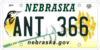 NE license plate ANT366