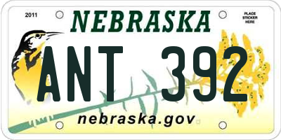NE license plate ANT392