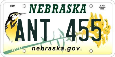NE license plate ANT455