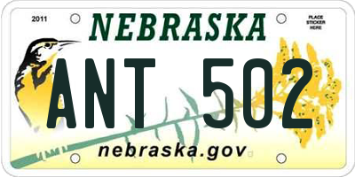 NE license plate ANT502