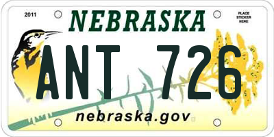 NE license plate ANT726
