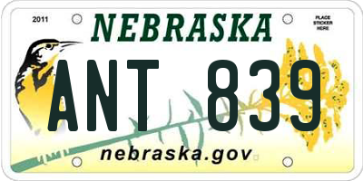 NE license plate ANT839