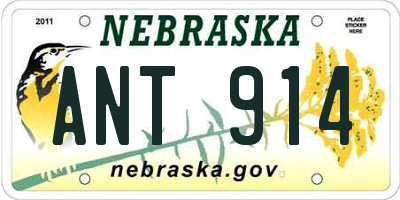 NE license plate ANT914