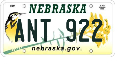 NE license plate ANT922