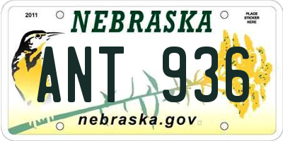 NE license plate ANT936