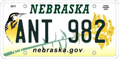 NE license plate ANT982