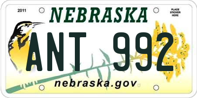 NE license plate ANT992