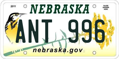 NE license plate ANT996