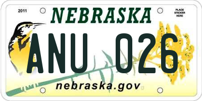 NE license plate ANU026