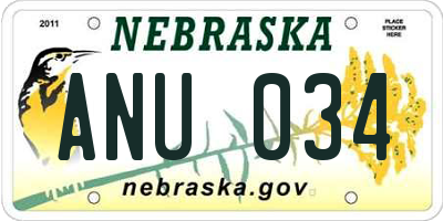 NE license plate ANU034