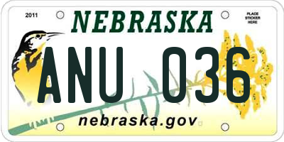 NE license plate ANU036
