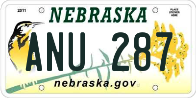 NE license plate ANU287